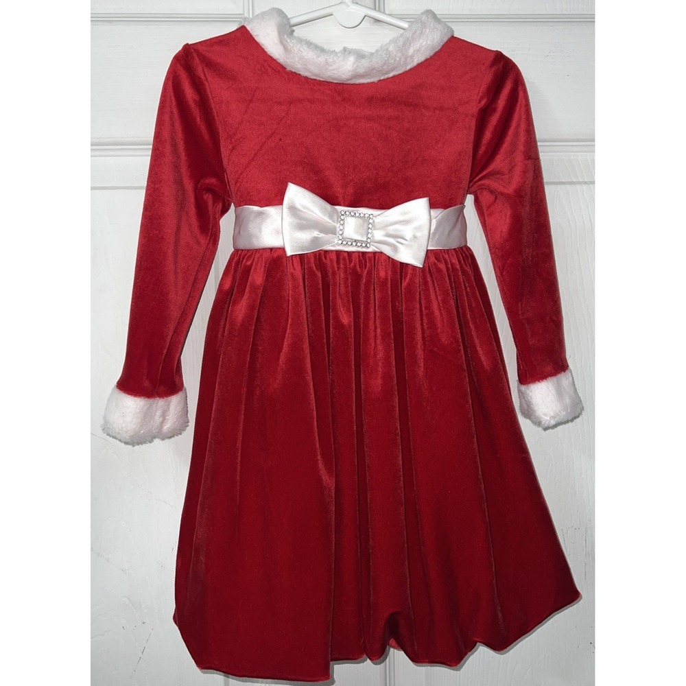 Jenny & Me Girls Red Velvet Christmas Dress Rhinestone Bow Size 3T